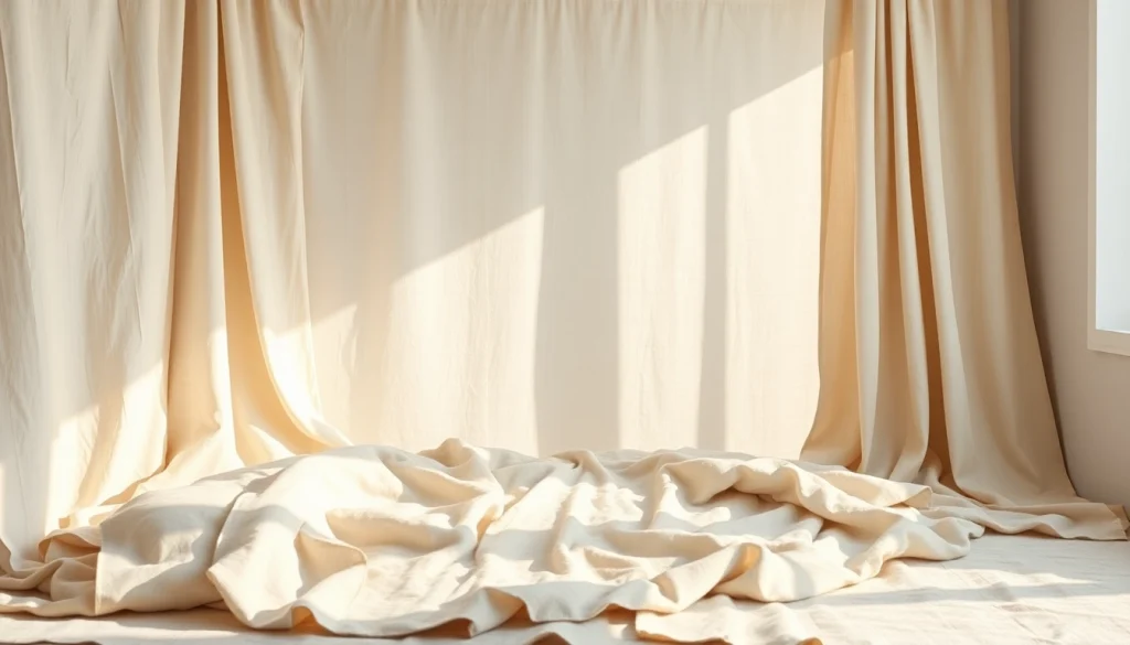 Linnen textiel elegant gepresenteerd in een zonnige kamer met zachte texturen.