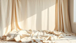 Linnen textiel elegant gepresenteerd in een zonnige kamer met zachte texturen.