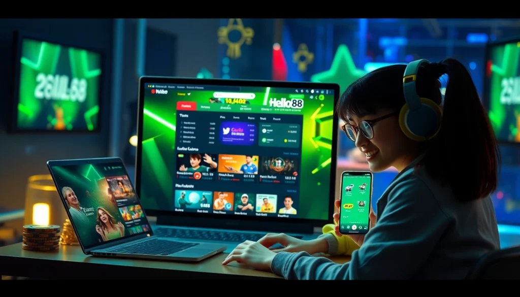 Hello88 online betting platform with vibrant visuals, user interaction, and engaging graphics.