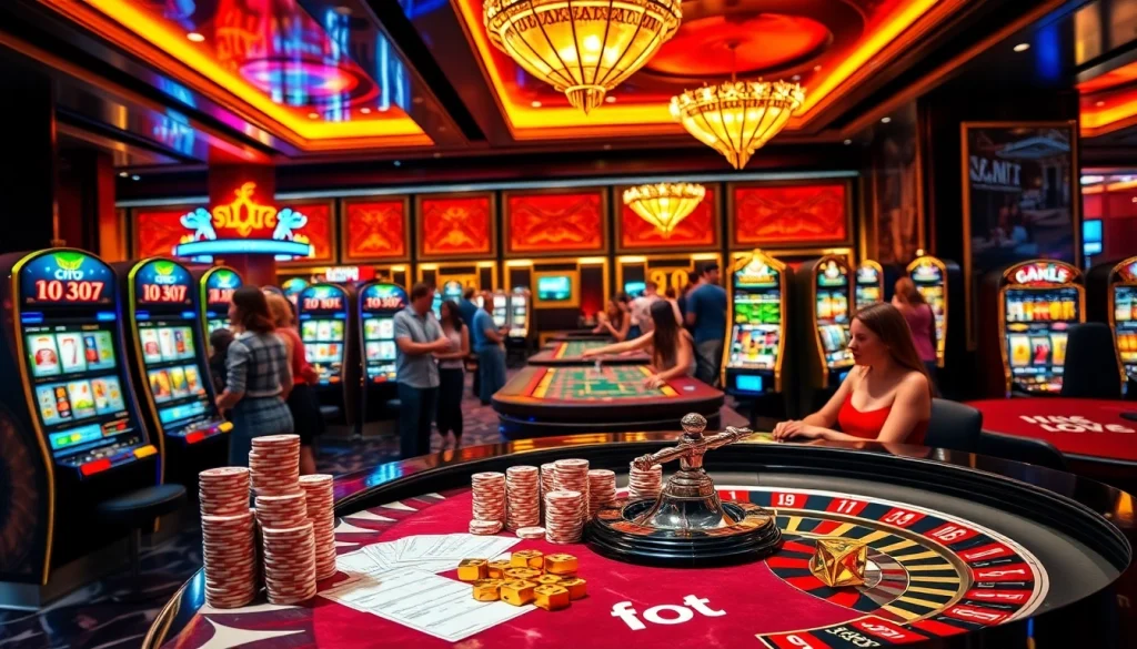 Pemain menikmati sensasi mesin Toto Slot di kasino yang penuh warna.