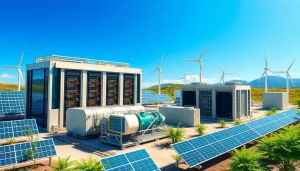 High-tech crypto mining site showcasing renewable energy solutions, emphasizing sustainable mining practices.