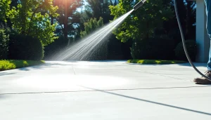 Professional pressure wash service revitalizing a driveway in Kissimmee, FL.