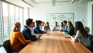 Engaging business coaching service session with diverse participants and dynamic interaction.