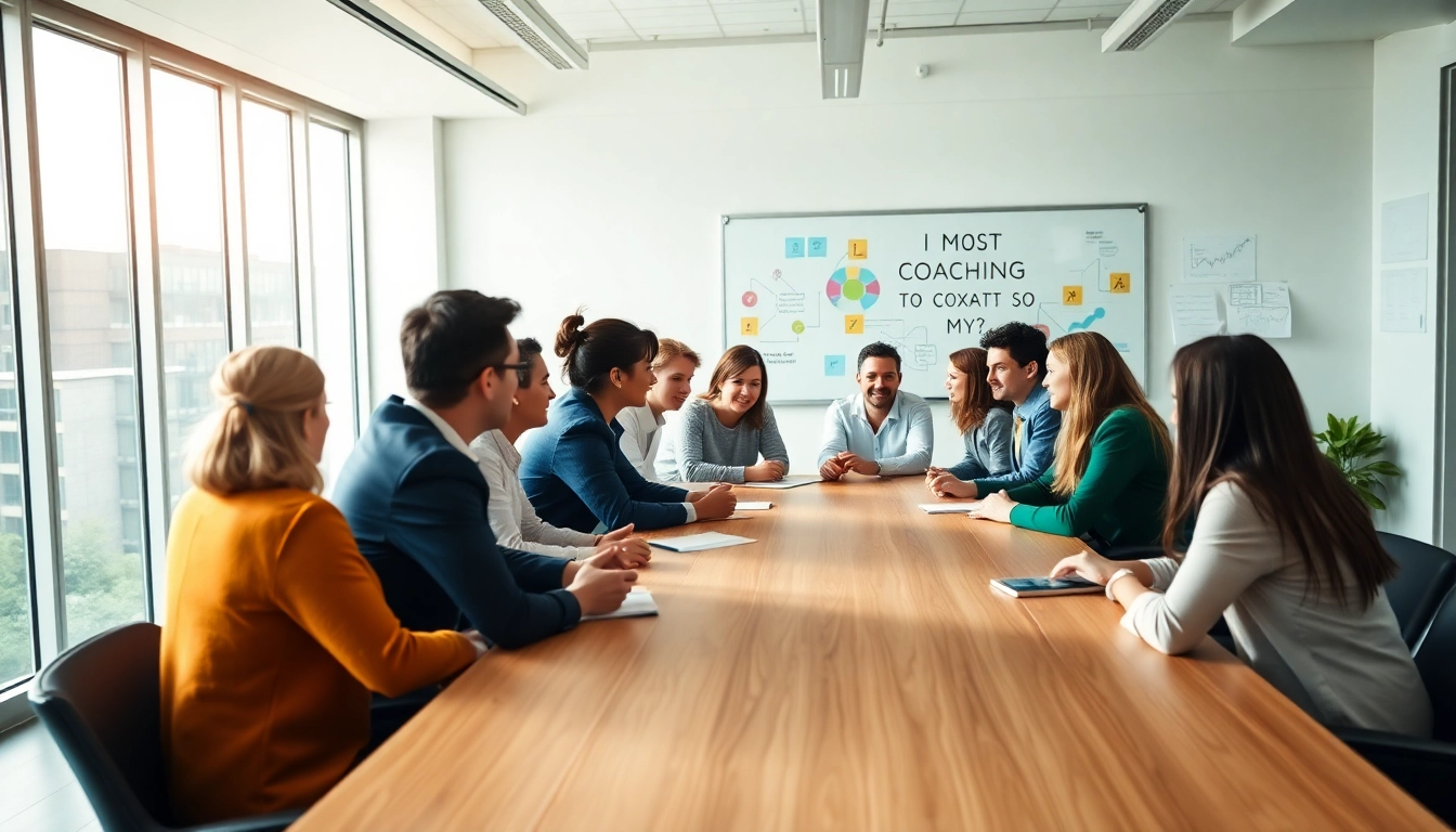 Engaging business coaching service session with diverse participants and dynamic interaction.