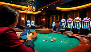 Ứng dụng Bet VIP được trưng bày trong một casino sang trọng, với người chơi tận hưởng sự hứng khởi khi tham gia trò chơi.