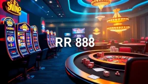 Exciting RR 88 online casino scene featuring vibrant slot machines, poker tables, and dynamic gaming atmosphere.