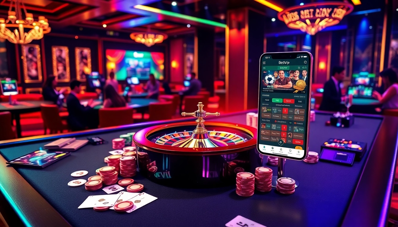 Trải nghiệm cảm giác cá cược hồi hộp với ứng dụng Bet VIP tại bàn casino sang trọng, đầy ắp các yếu tố trò chơi sống động.