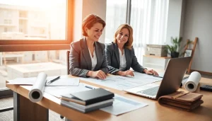 Biuro rachunkowe dla firmy budowlanej. Księgowy porządkuje dokumenty finansowe do projektu budowlanego.