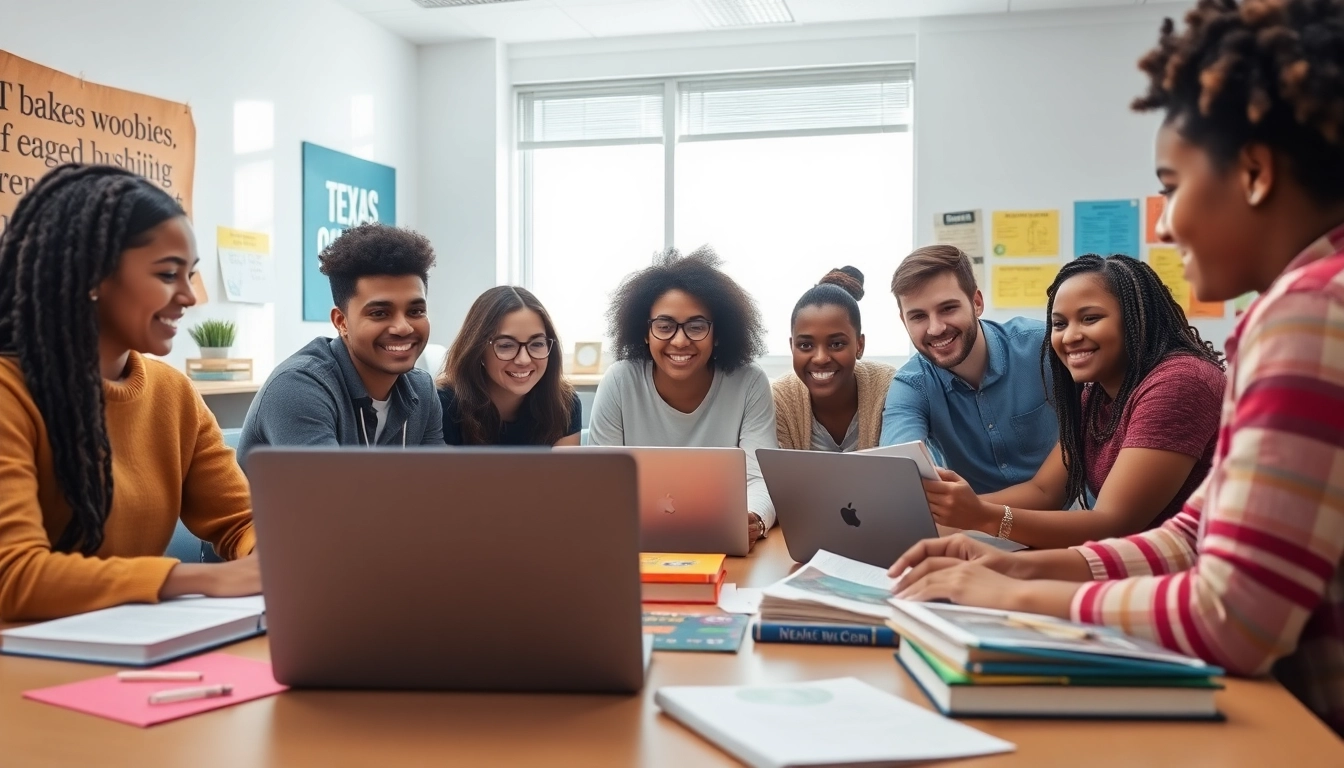 Students collaborating on the texas college bridge program in a vibrant classroom.