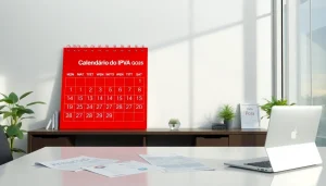 Visual representation of IPVA GO 2026 calendar in a professional office, highlighting tax payment details.