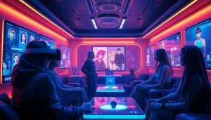 Engaging scene of users interacting with NSFW AI chatbots in a futuristic digital landscape.