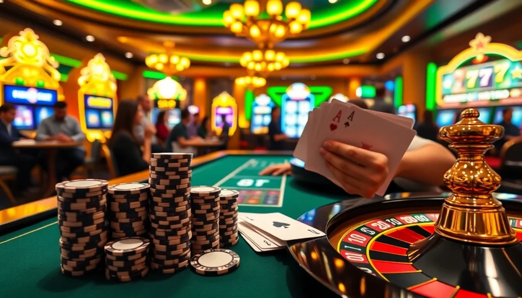 Experience the thrill at idn slot 777 with vibrant slot machines and excited gamblers.