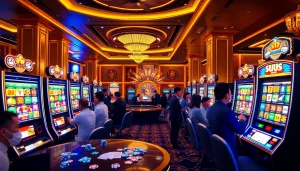 Menikmati slot deposit pulsa di kasino yang seru dengan mesin slot berwarna-warni.
