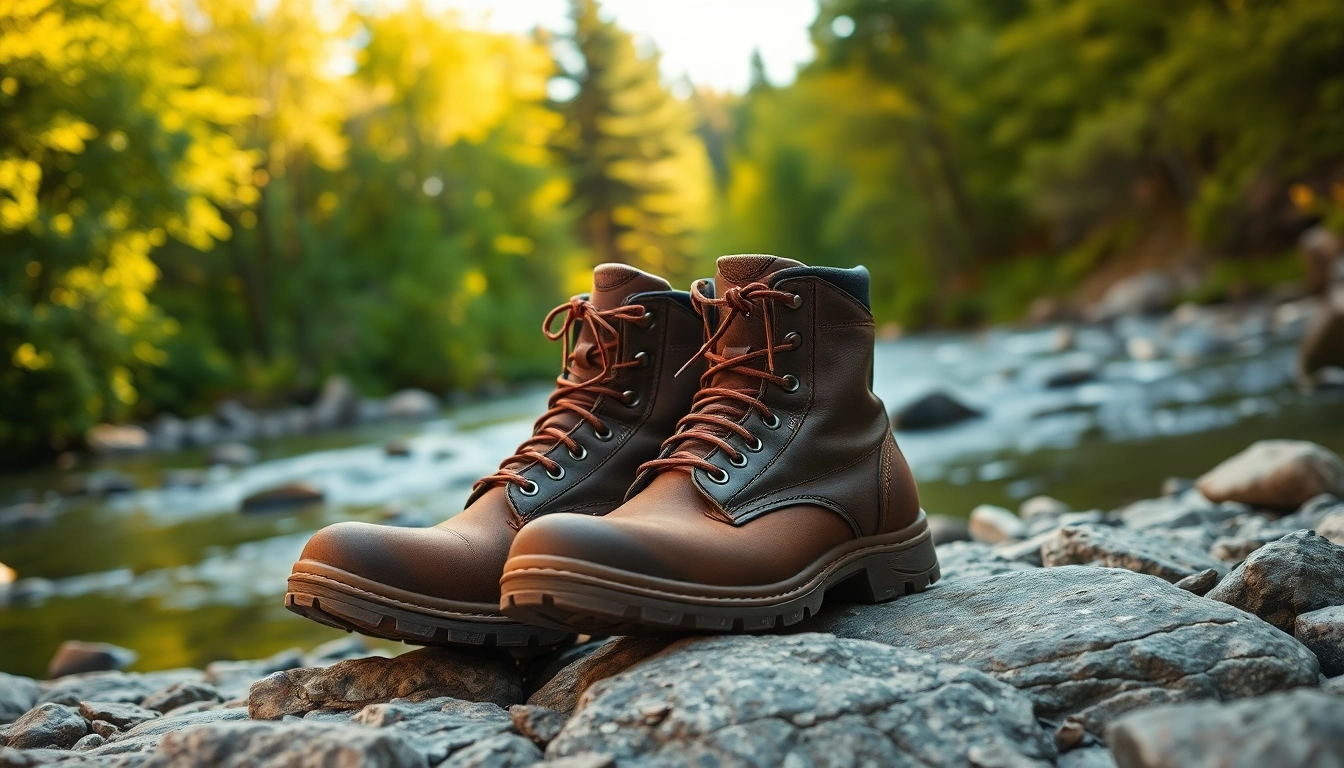 High-quality fly fishing boots positioned on a riverbank, emphasizing comfort and durability for anglers.