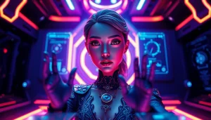 AI NSFW character in a vibrant virtual setting, showcasing innovative interactions.