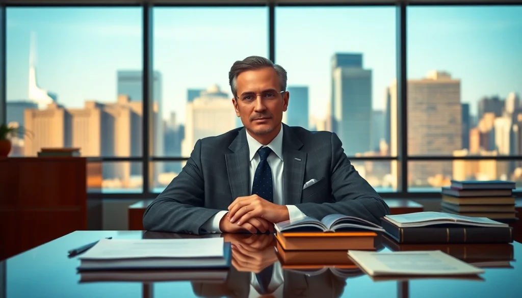 Eminent domain lawyer consulting with clients in a professional office setting.