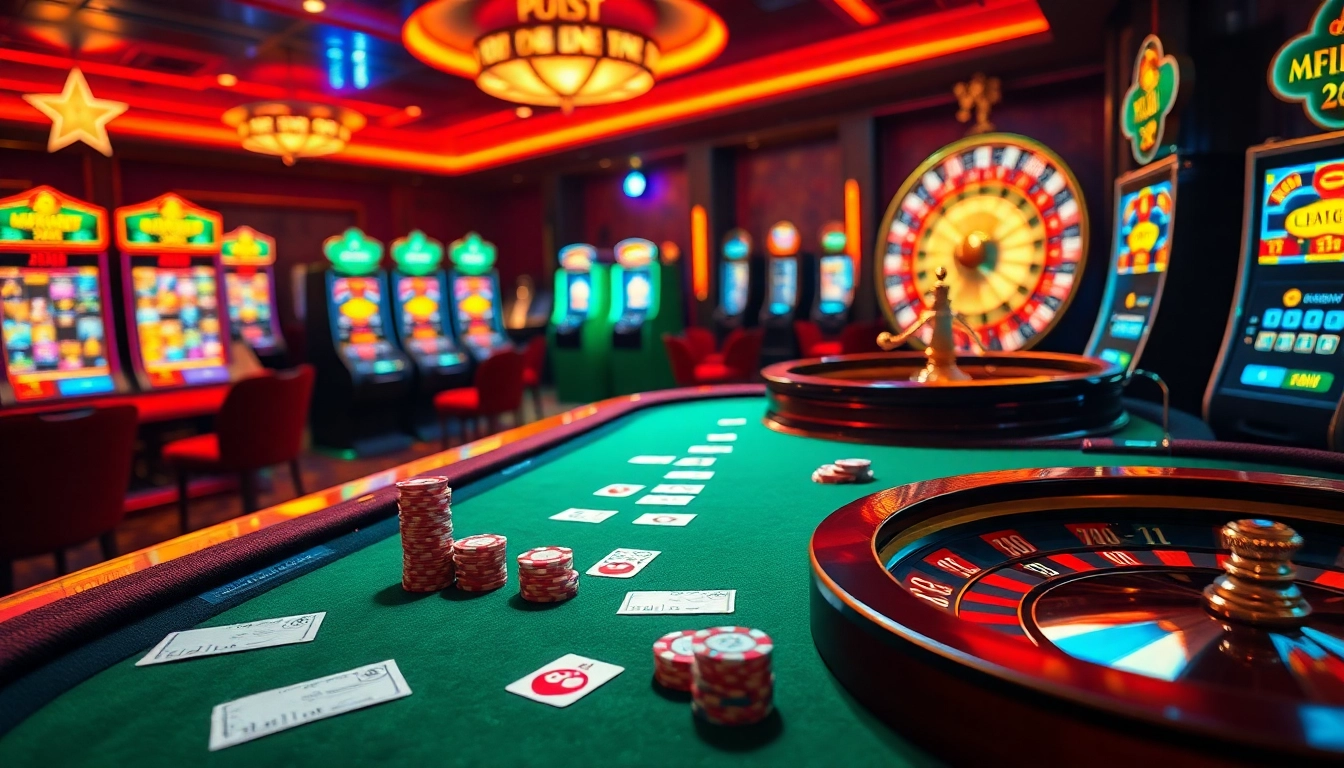 Exciting scene of Tool xổ số siêu tốc in a luxurious casino filled with vibrant colors and energetic gambling elements.