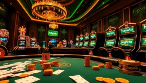 Engaging players enjoying the excitement of gambling at Haywin's luxurious casino tables.