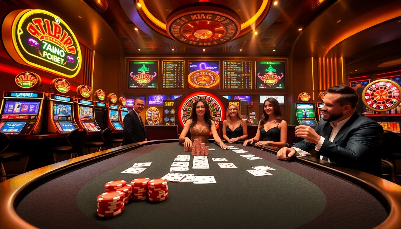 Players enjoying high-stakes gaming at 7upbet's luxurious casino table with poker chips and cards.