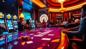 Scene showcasing players engaging with casino games at https://rr88.navy/, highlighting luxury and excitement.