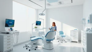 DPEARL 口コミ showcasing a modern dental clinic with a friendly staff member and advanced dental equipment.