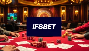 Players enjoy poker at F8BET casino, showcasing vibrant chips and intense gameplay.