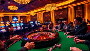 Experience the excitement of gambling at Haywin's luxurious casino with intense games and vibrant colors.