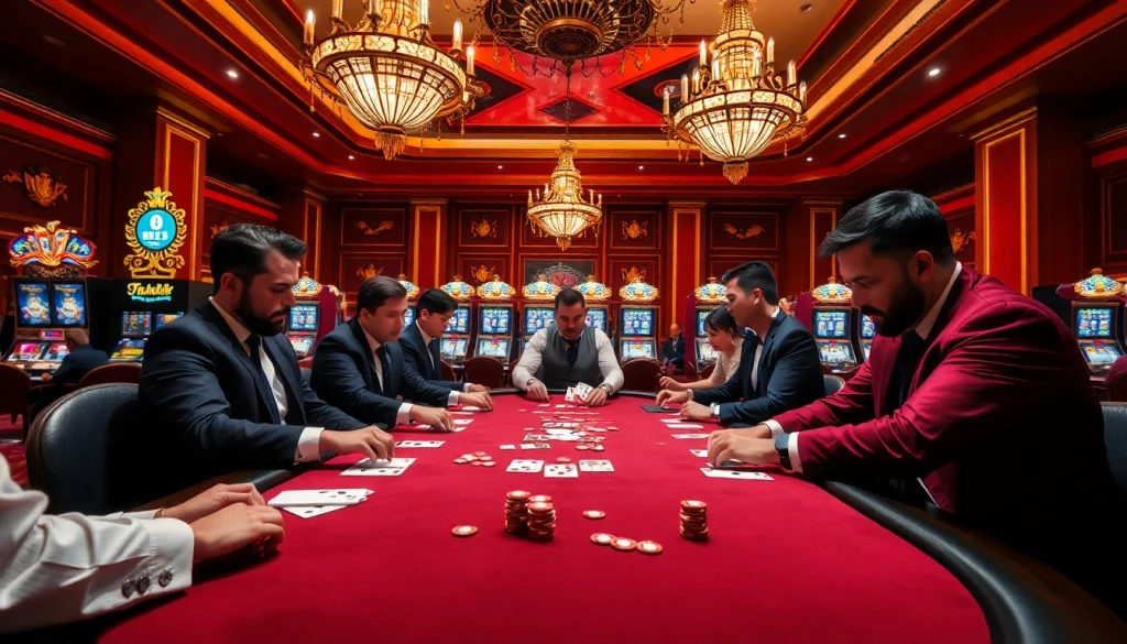 Gambling excitement at Haywin casino during a high-stakes poker game with vibrant lighting.