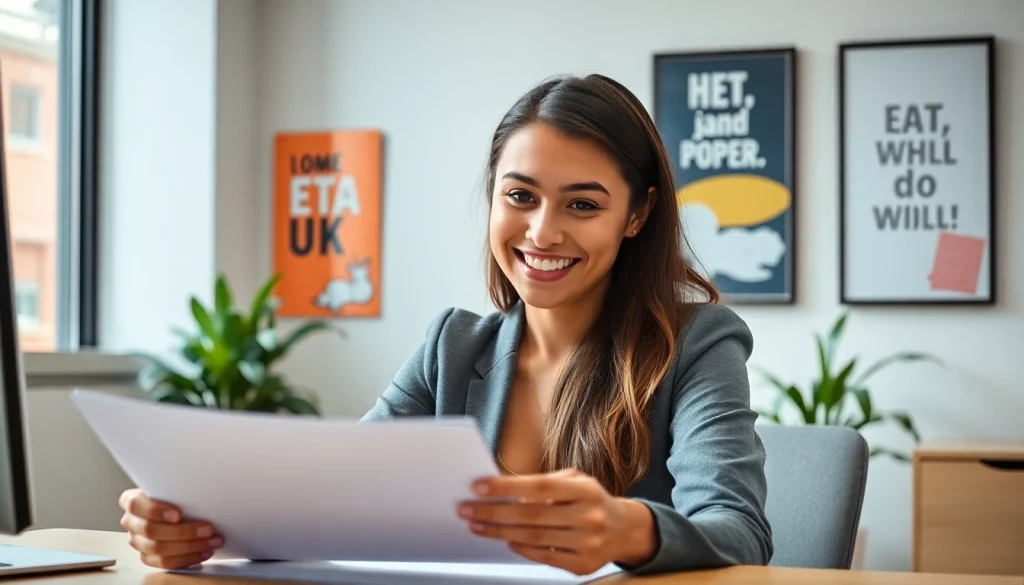 Reviewing the eta uk application form with focus in a modern office setting.