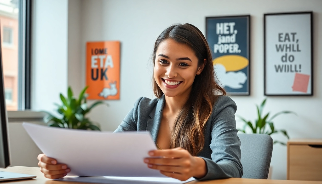 Reviewing the eta uk application form with focus in a modern office setting.
