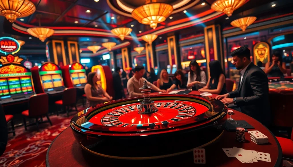 Exciting gaming scene showcasing tỷ lệ kèo nhà cái hôm nay with players at a roulette table.