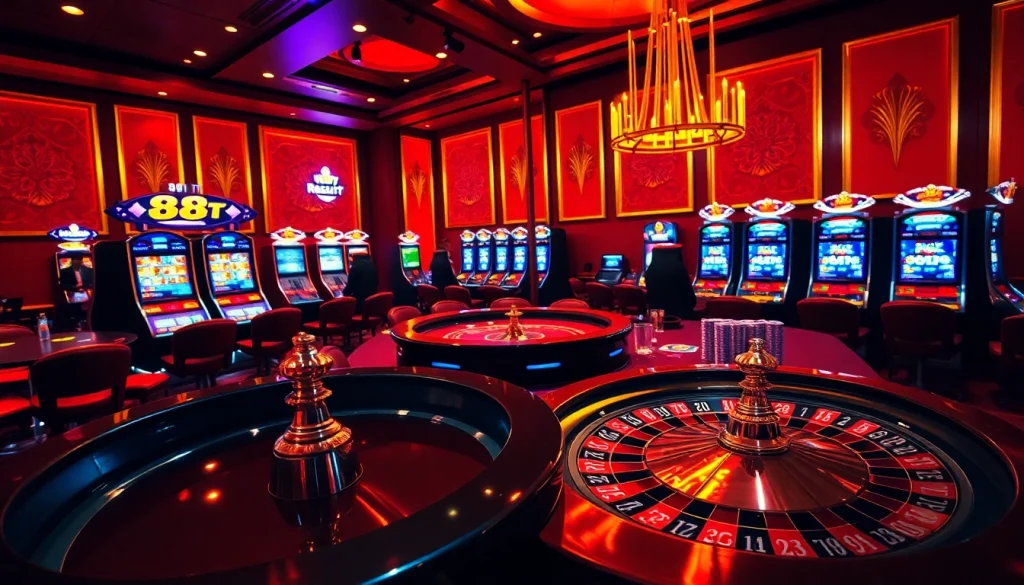 Experience the thrill of gambling with 88t casino tables and vibrant slot machines in a luxurious setting.