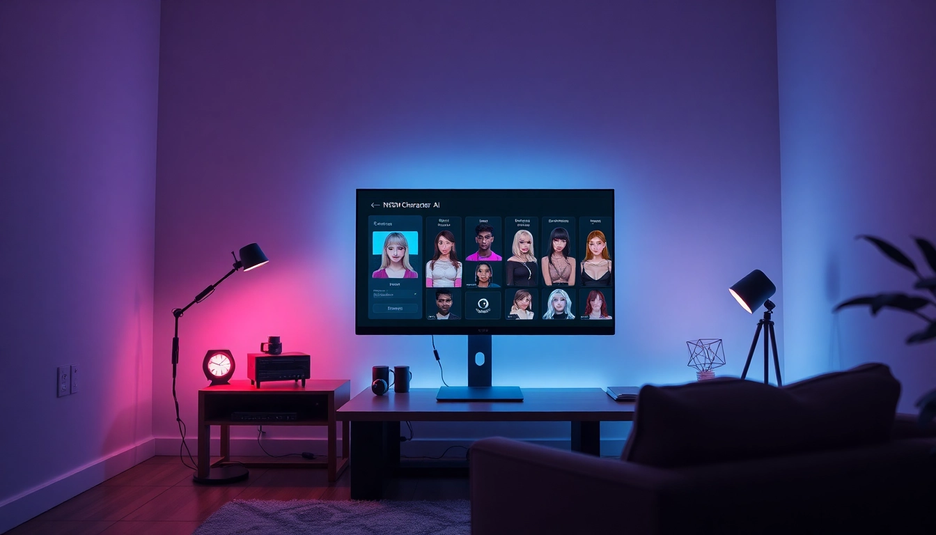 Interactive interface showcasing free NSFW character AI with vibrant chat bubbles and characters.