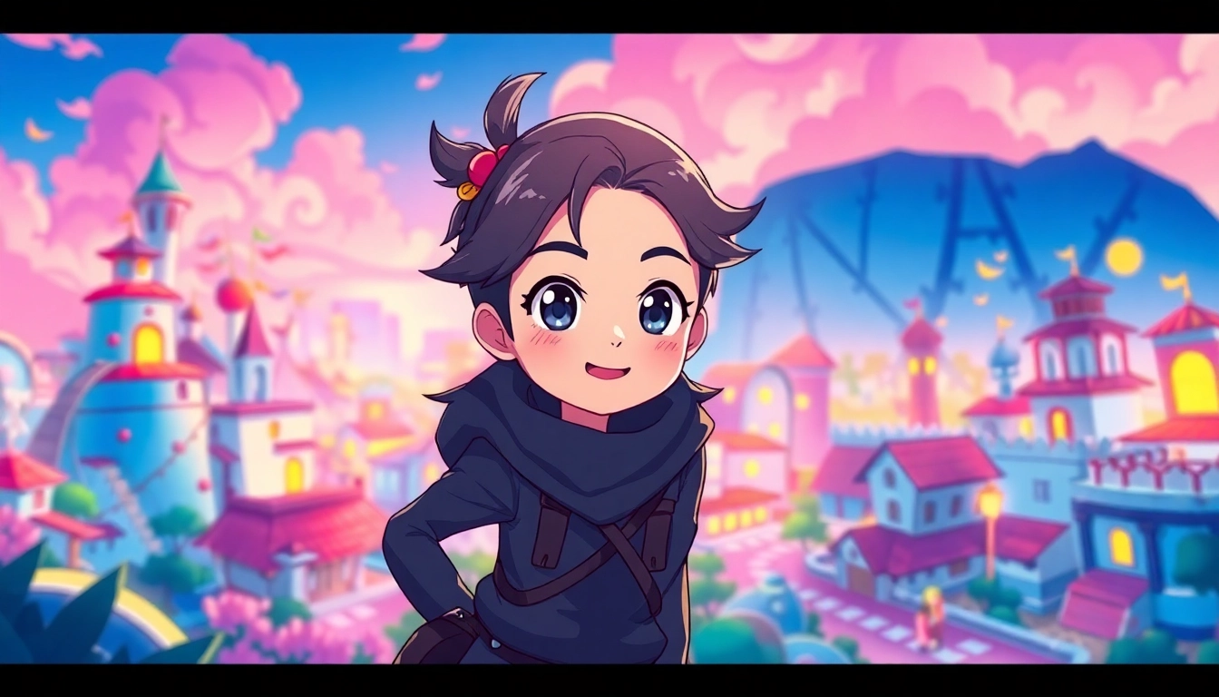 뉴토끼의 독특한 웹툰 캐릭터가 있는 화려한 풍경을 강조하는 이미지