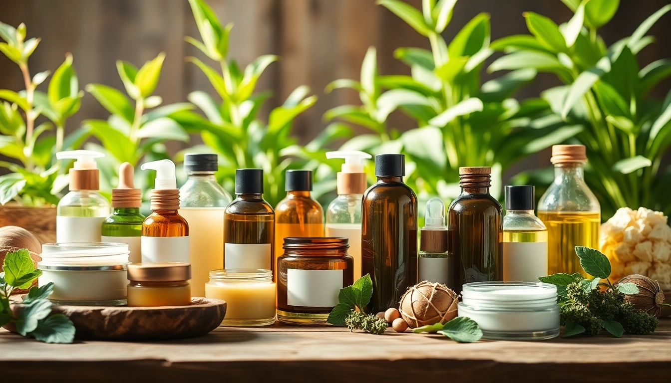 Naturali kosmetika su veido kremu ir aliejumi ant medinio stalo