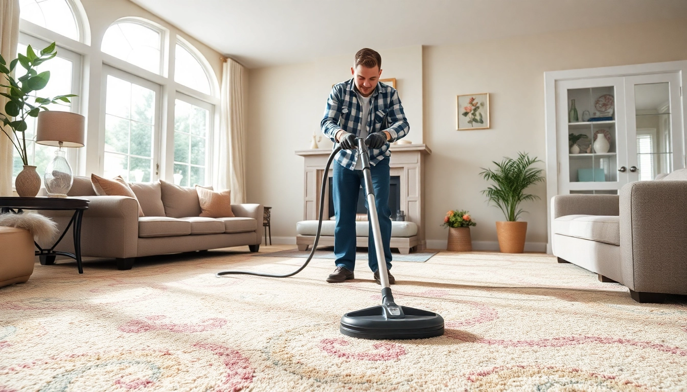 Experienced carpet cleaners Lincoln CA servicing a colorful carpet in a bright living room.