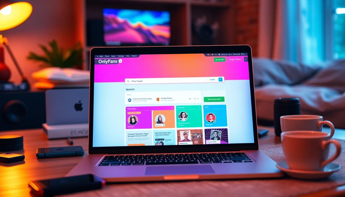 Find someone on OnlyFans using a modern search engine interface with vibrant profile visuals.