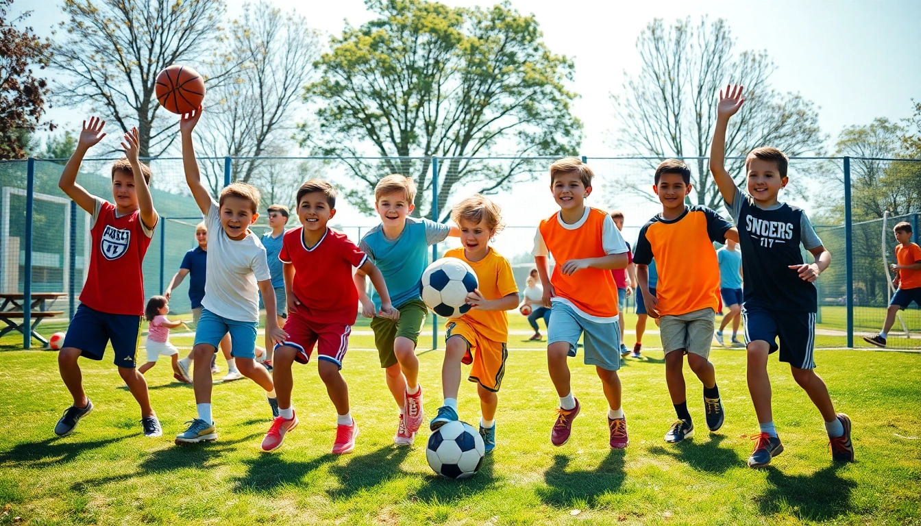 Participating in Multi Sports Camps for Boys, boys engage in various athletic activities under a sunny sky.