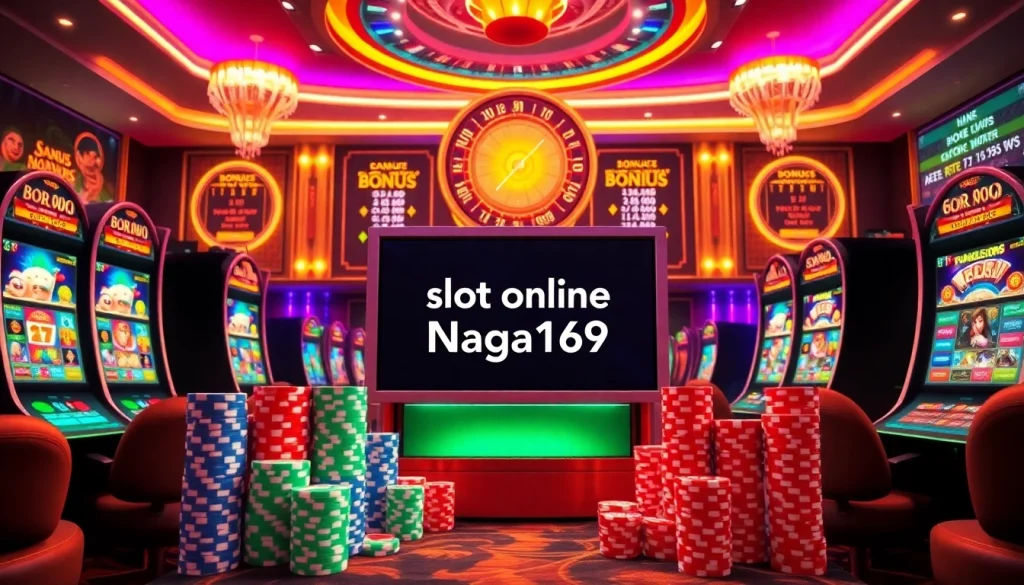 Exciting gameplay at slot online Naga169 with vibrant slot machines and poker chips.