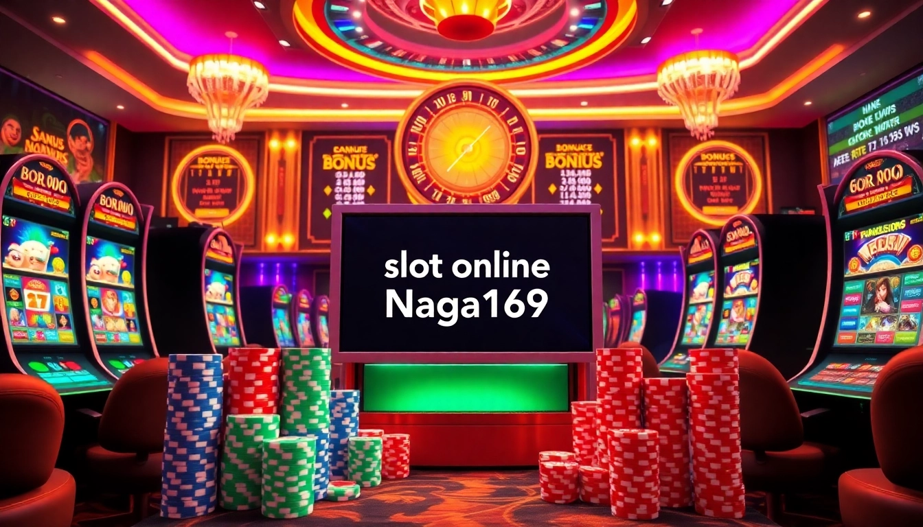 Exciting gameplay at slot online Naga169 with vibrant slot machines and poker chips.
