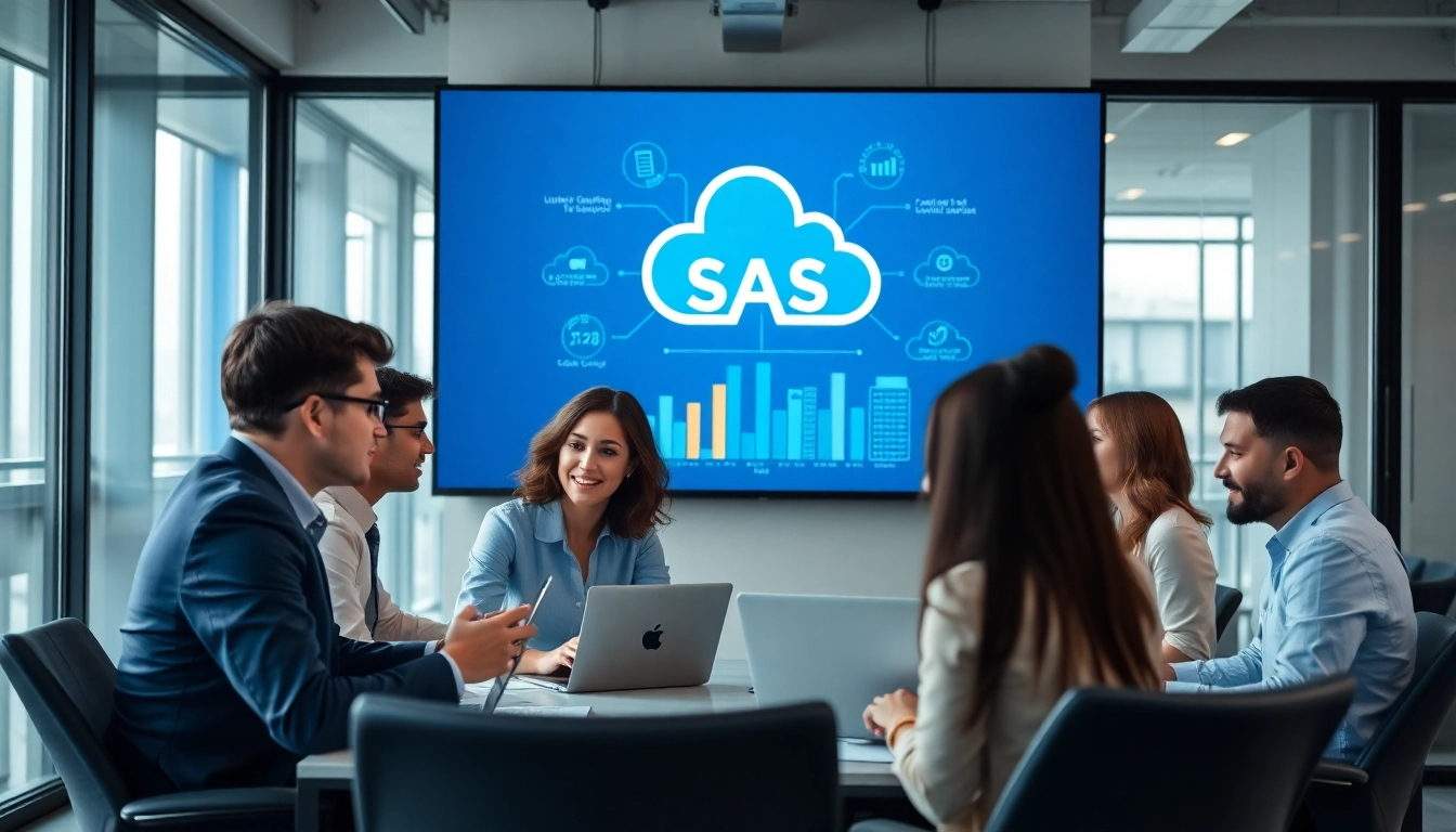 Saas collaboration among a diverse team in a modern office setting