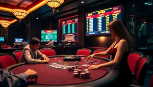 Players enjoying high stakes poker at BK8 Casino, showcasing excitement and professionalism.