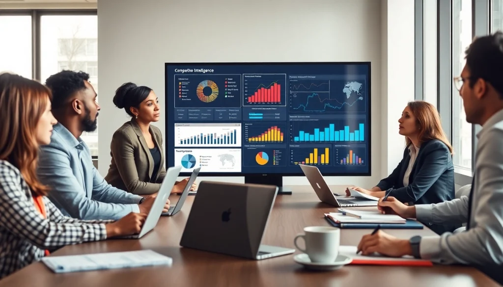 Engaging professionals discuss competitive intelligence faqs in a modern office.