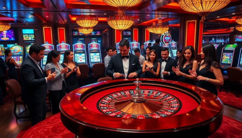Players enjoying a thrilling game at GG88 casino with roulette and vibrant atmosphere.