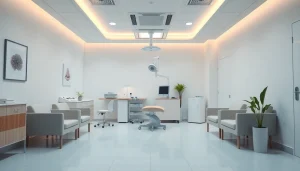 包茎クリニック おすすめ。現代的な診療環境と、親しみやすいカウンセリングスペースを示しています。
