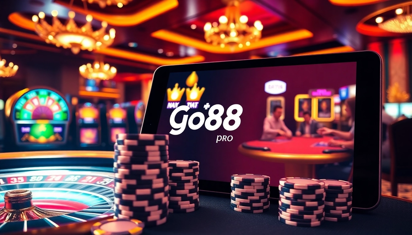 Experience thrilling casino action at https://go88casino.pro/ featuring poker chips, roulette, and slot machines.