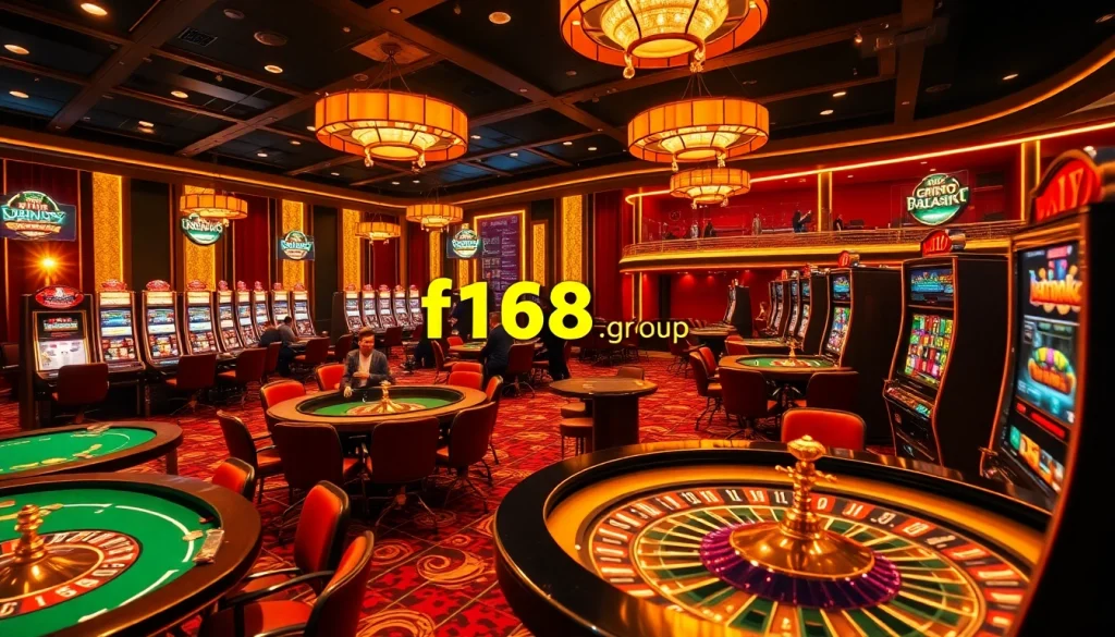 Experience thrilling gameplay at https://f168.group/ with luxurious casino tables and vibrant slot machines.