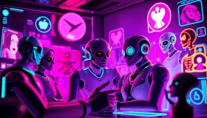 Engaging NSFW AI chat interface with diverse characters and vibrant colors