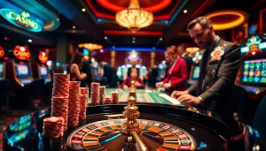 Excitation dans un meilleur casino en ligne avec roulette, jetons de poker et croupiers professionnels.