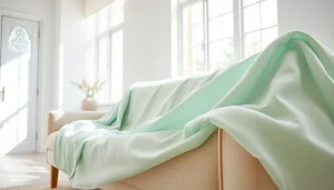 Dunne katoen stof mooi uitgestald in een lichte en luchtige ruimte.